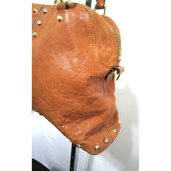 Michael Kors Large Brown Studded Leather Dome Satchel Handbag - Picture 4 of 13